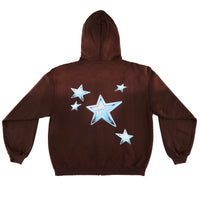 STARS ZIP HOODIE - BROWN